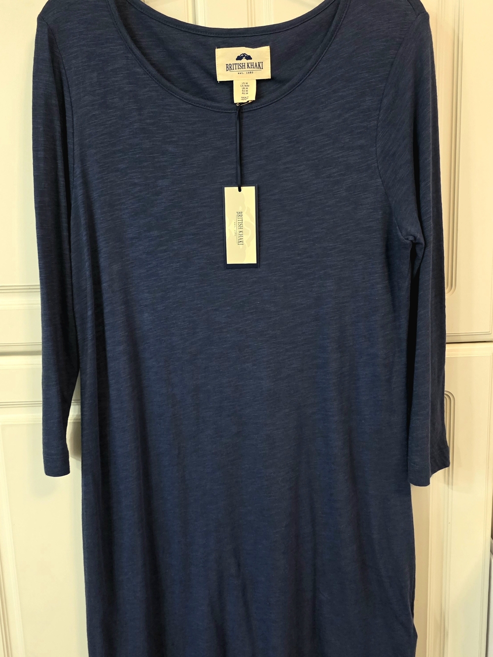 British Khaki Denim Blue Knit Dress Size Med NWT